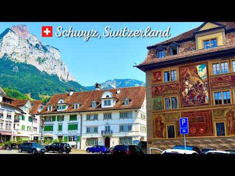 Schwyz, Switzerland 🇨🇭| Historic Swiss Village surrounded by Alps | Walking Tour | 4K