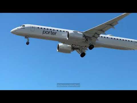 Porter Embraer E195-E2 Plane Landing at Toronto Pearson Airport from Halifax. Canada Plane Spotting