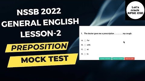 NSSB 2022 | General English | Lesson- 2 | Preposition Mock Test