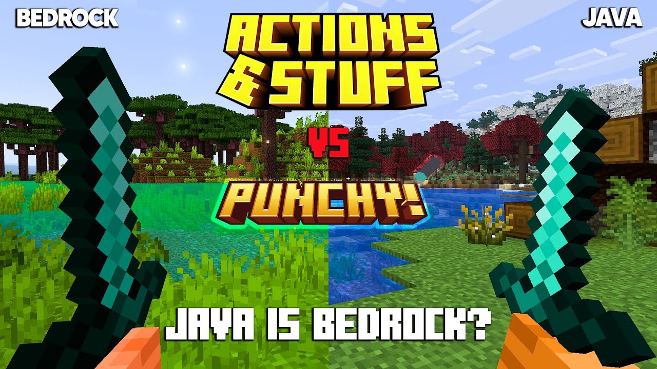 Сравнение модов для Minecraft: Bedrock и Punchy and Stuff Java.