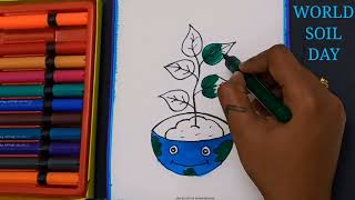 how to draw World soil day poster drawing easy |easy step by step poster drawing for compitition