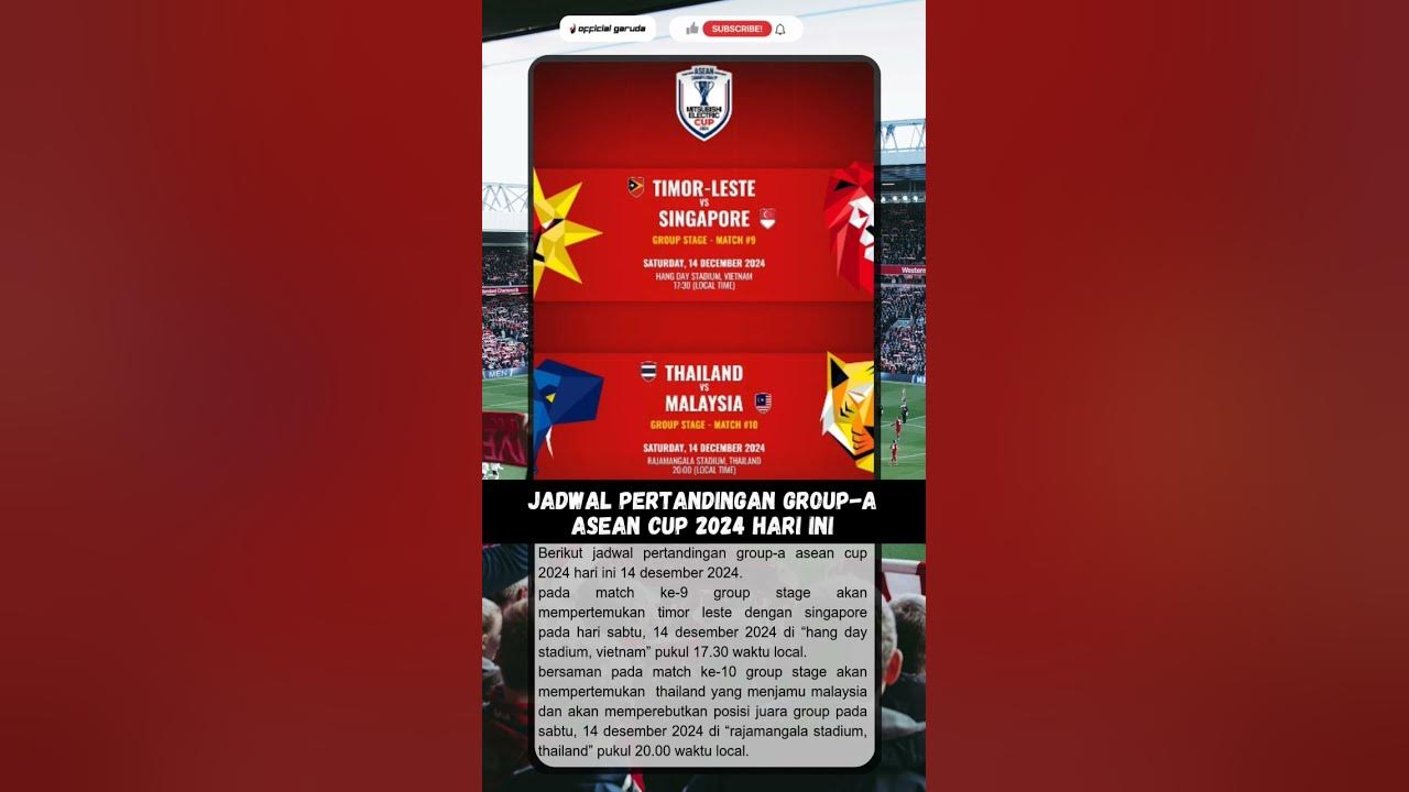 Jadwal Pertandingan GroupA Asean Cup 2024 aseancup2024 YouTube