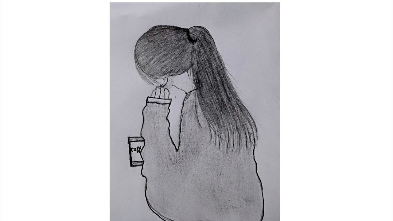 How to draw a girl sitting with her face hidden on one side ||step by step|| Pencil sketch drawing