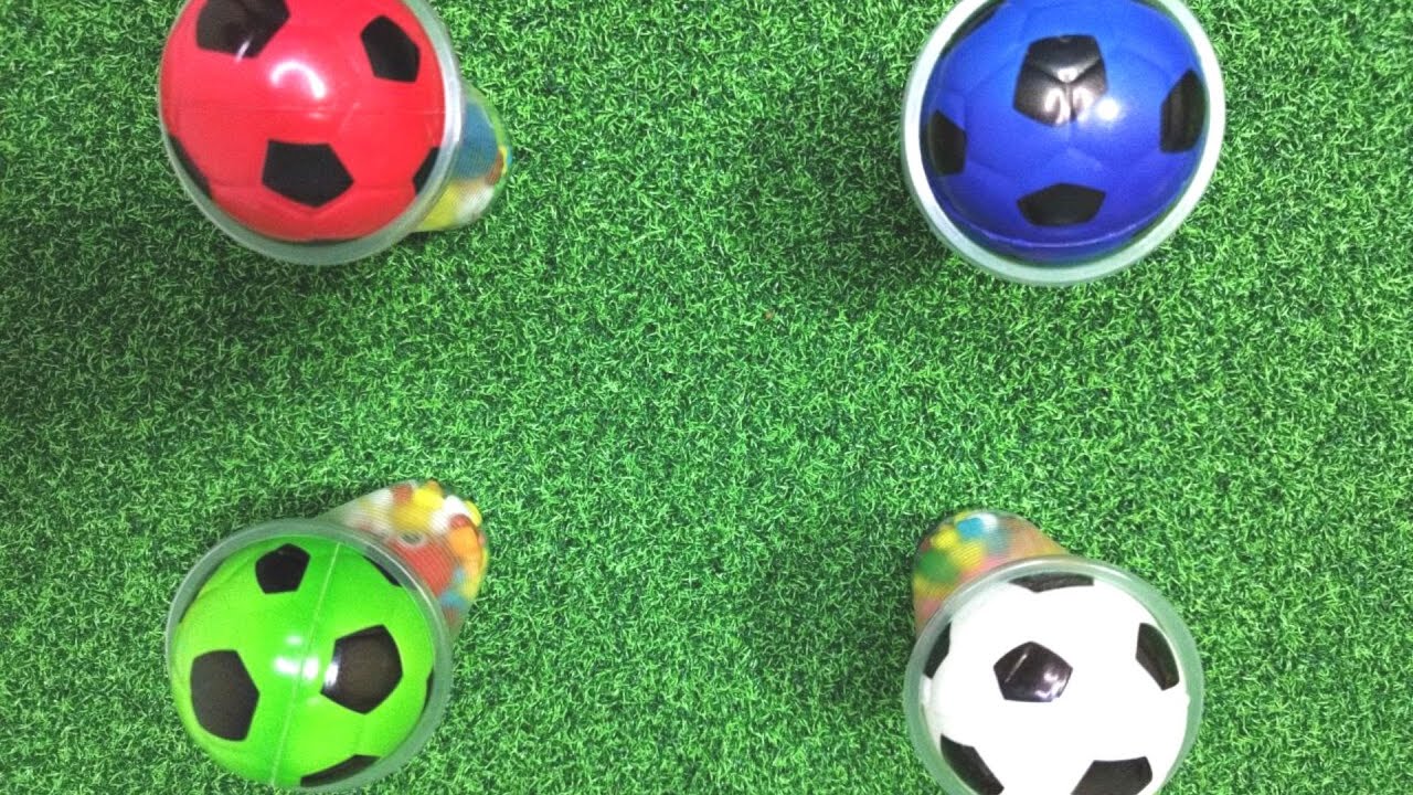 Satisfying Video ASMR - 4 Ice Cream with Full of Rainbow MMs Candy & Color Soccer Balls.