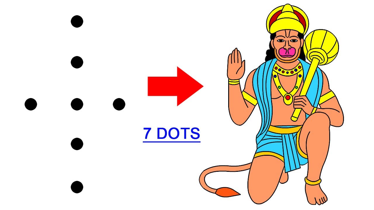 Turn 7 dots into Lord Hanuman drawing easy - easy lord hanuman drawing ...