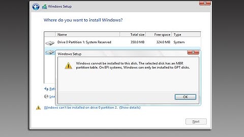 Windows cannot be installed to this disk. the selected disk has an MBR partition table