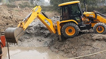 JCB Backhoe Machine Working For Bridge Foundation Construction - Bridge Construction in Water 2