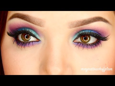 Teal Green and Bright Pink Eye Makeup Tutorial