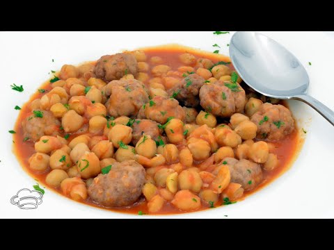 Receta de garbanzos con albóndigas y salsa de tomate picante