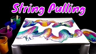 String Pulling Fluid Art - Acrylic Pouring with String Art !