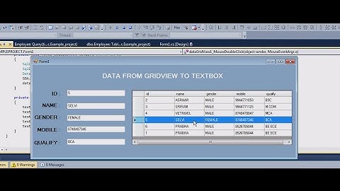 C# code for Display selected row from Datagridview to TextBox in .net