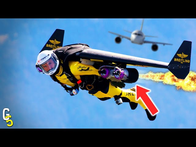 Watch three guys with jetpacks fly in formation with airplanes