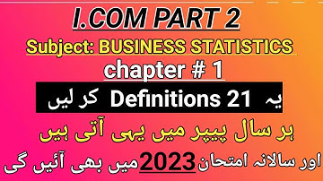 I. Com part 2 subject business statistics important definitions of chapter 1 for annual exam 2023
