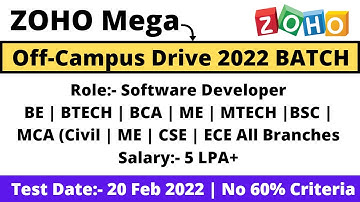 Zoho Mega Off Campus Drive 2022 BATCH | No 60% Criteria | Many Branches Many Courses Apply Now