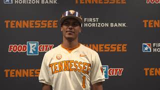 Vols OF/1B Blaine Brown reacts to Tennessee baseball's sweep of Nicholls