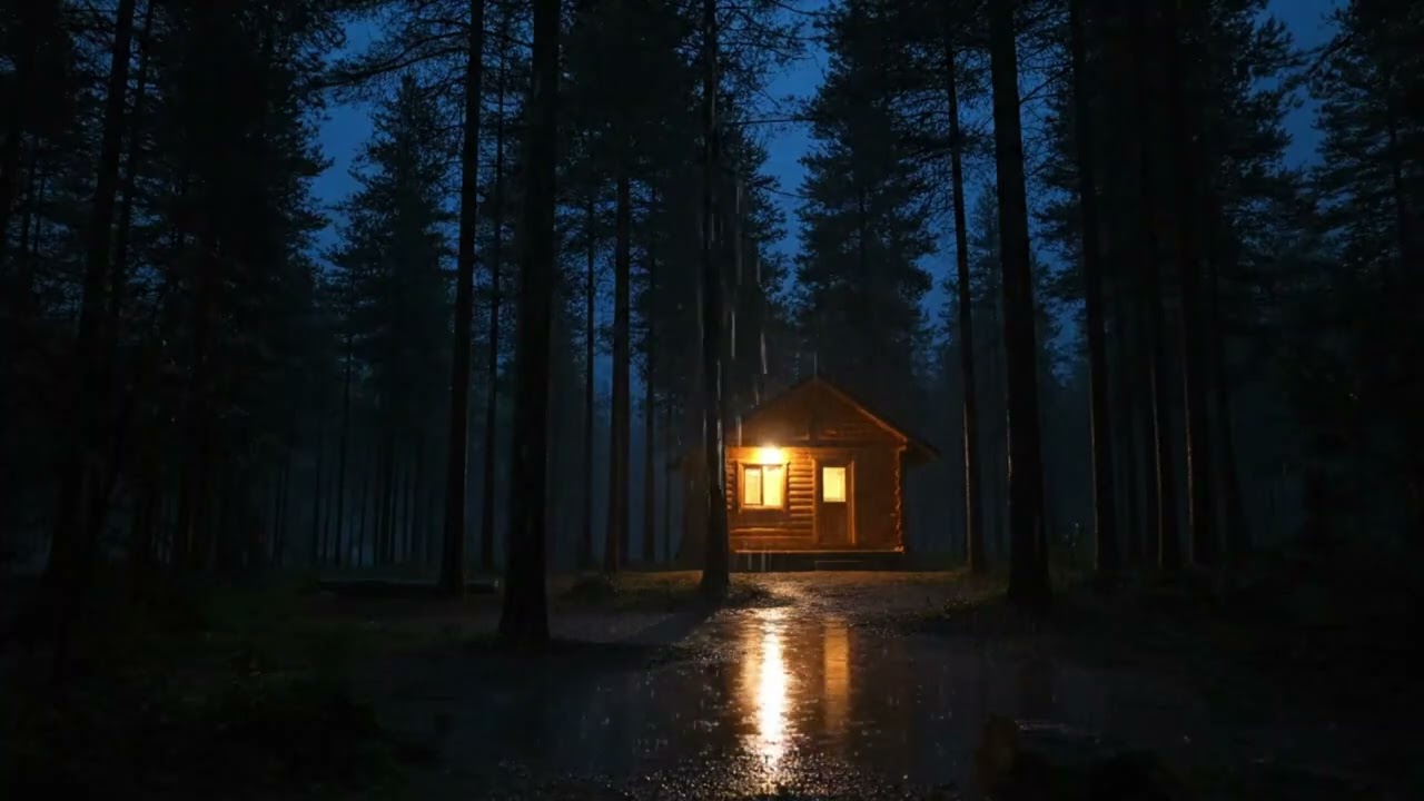 Heavy Rain at Cozy Cabin 🌙 River Sounds for Deep Sleep