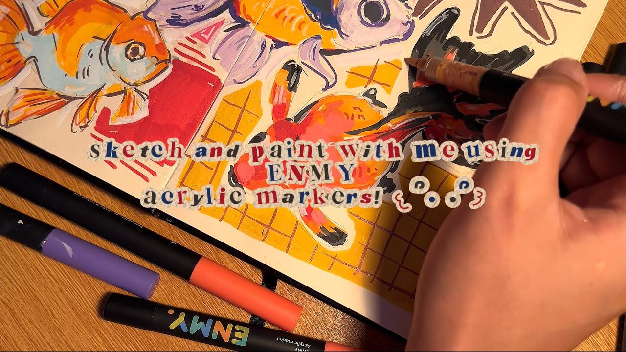 sketch fishes and paint it with me using the ENMY acrylic markers!𓇼 ⋆ ...