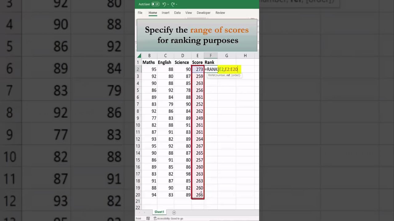 How To Find Student Ranks Using The RANK Function In Excel
