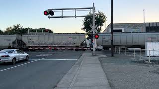 UP 8873 Empty Grain Train North - E, Pine Street. Railroad Crossing, Lodi CA
