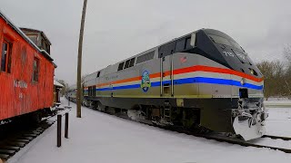 Amtrak 290 The Ethan Allen Express Passes Historic Station and Rutland Caboose At Center Rutland VT