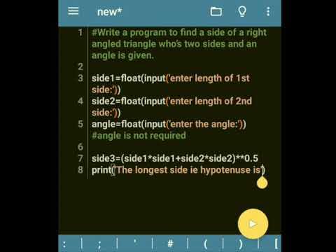Python code to print Hypotenuse of a right angled triangle #shorts ...