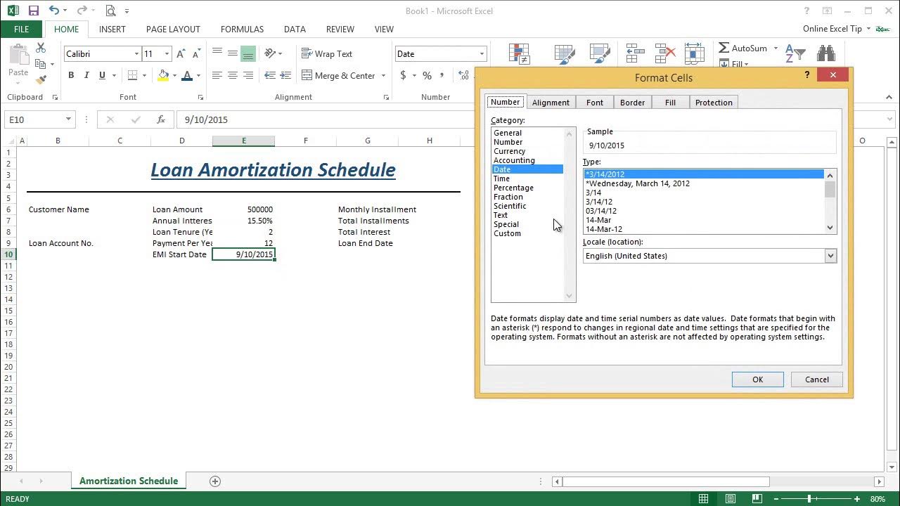 Part 1 How to generate a Loan Amortization Schedule Template in Excel