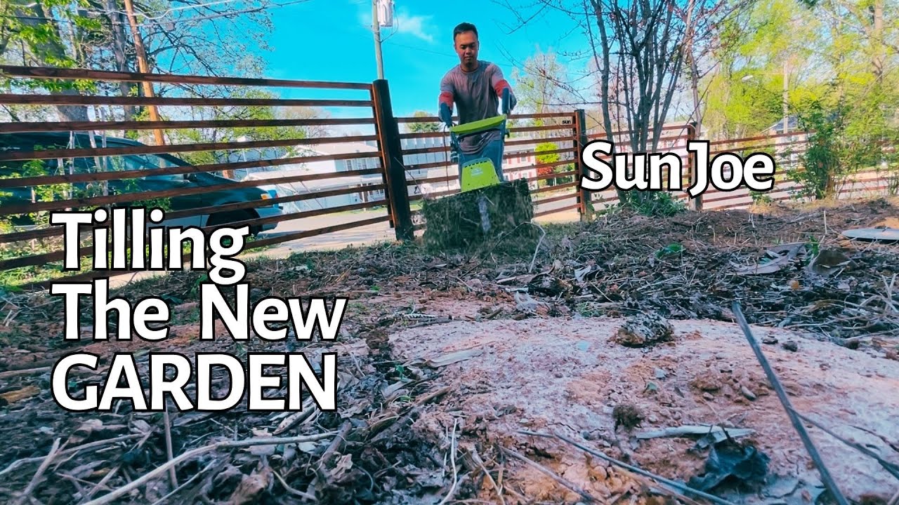 Preparing the garden, tilling the garden with Sun joe Tiller/Cultivator