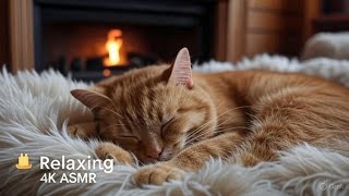 Cozy Cat Purring By The Fireplace Relaxing 4K Asmr Loop