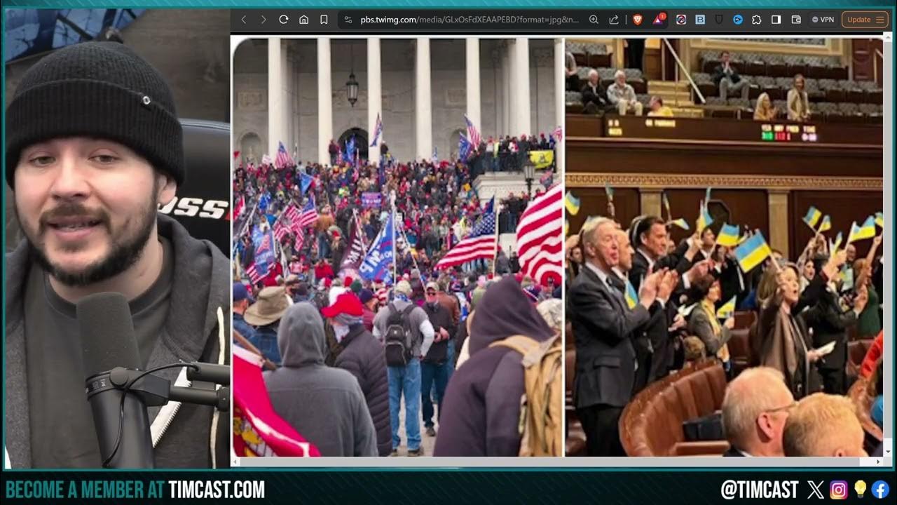 Congress Waves UKRAINE FLAGS, Terrifying Image Shows J6 American Flags Vs. Congress Ukraine Flags