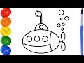 Drawing & Coloring For Kids | How To Draw A Submarine