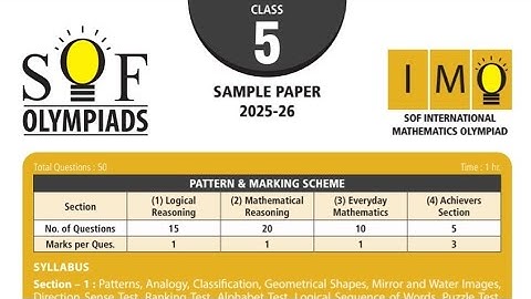 SOF IMO Sample Paper 2025-26 Class 5 Sample Paper | SOF Maths Olympiad Solved  Question Paper#sofimo