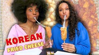 Trying Korean Fried Cheese w/ Jackie Grubs |  Your new favorite cheat meal  #mukbang