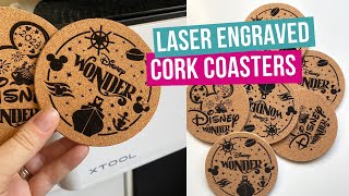 Full xTool M1 Laser Engraved Cork Coasters (Disney Fish Extender Gifts) Update