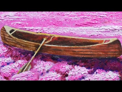 油絵 油彩 油彩画 絵 絵画【芝桜の海を旅する小舟】 【公式通販】