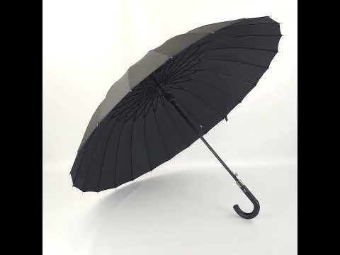 Велика президенська парасолька-тростина Антишторм із 24 карбоновими спицями та напівавтоматичним відкриттям, чорний, видео 1