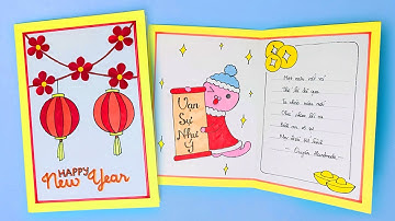 Cách làm thiệp chúc mừng năm mới | Cách làm thiệp tết | Trang trí thiệp chúc tết bằng giấy thủ công