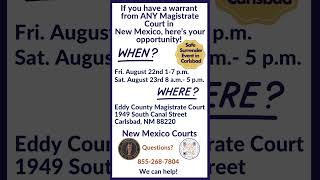 Got Warrants?  Carlsbad Safe Surrender event Fri. Aug. 22nd from 1-7 &  Aug. 23rd from 8-5.