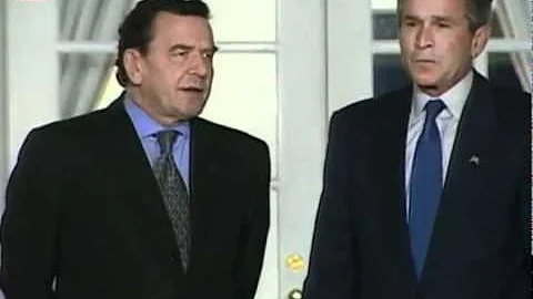 George W. Bush meets with German leader Gerhard Sc...
