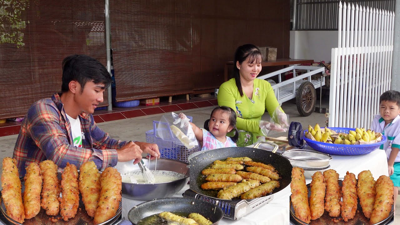 Đốn Quầy Chuối Xiêm Hai Vợ Chồng làm món Bánh Chuối Chiên Bán cho Bà Con Ai Cũng Thích | HQ #1758