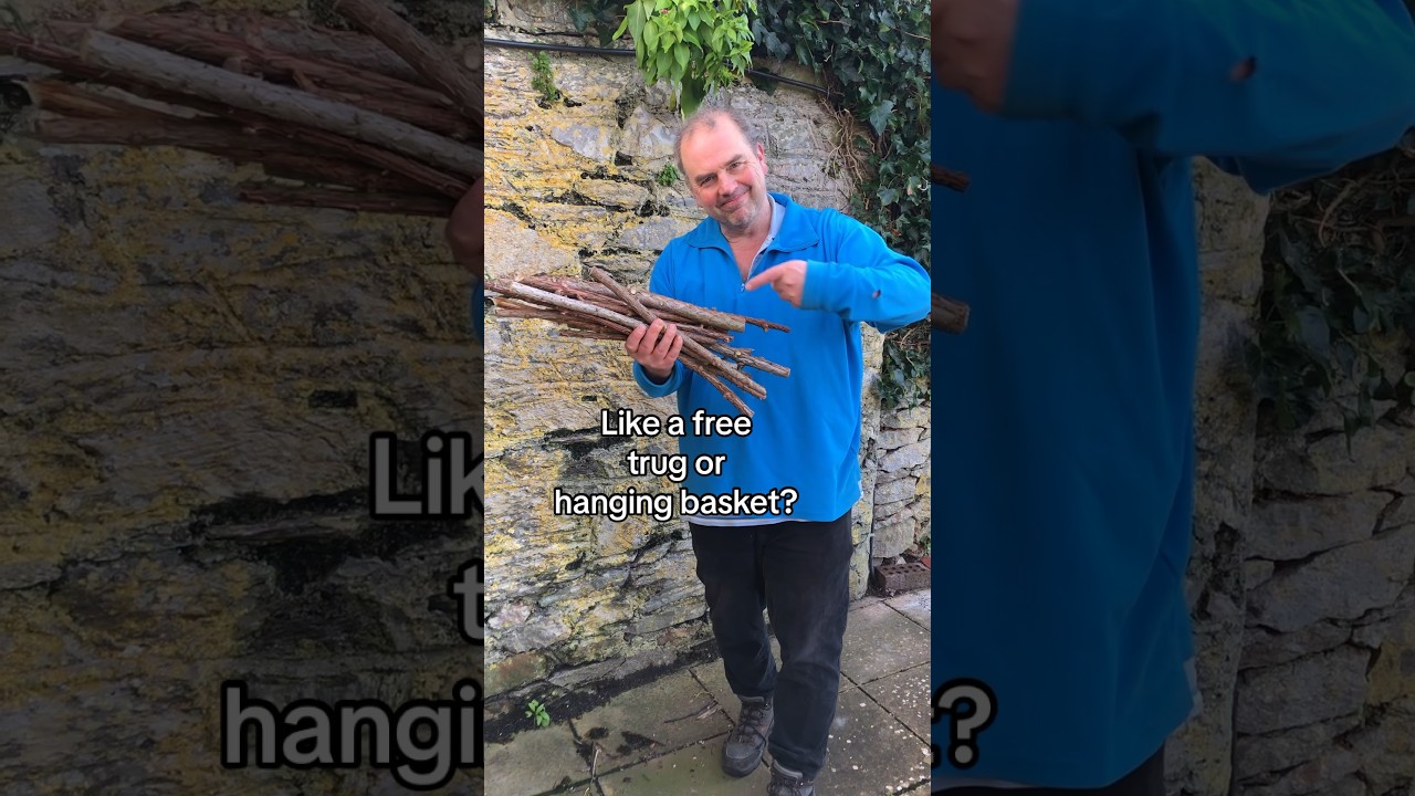 How to make a free hanging basket or trug. All you need are sticks and string 