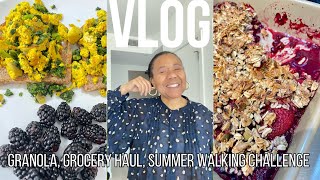 VLOG: new cacao & coffee granola, grocery haul, cooking + Summer Walking Challenge for Weight Loss