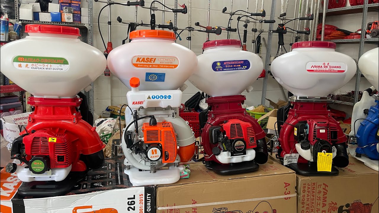 Tổng hợp Máy Xạ Phân-Xạ Lúa-Phun Vôi-Thỏi Lá. Mitsubishi Honda Kaise & Những mẫu máy hàng TQ mới
