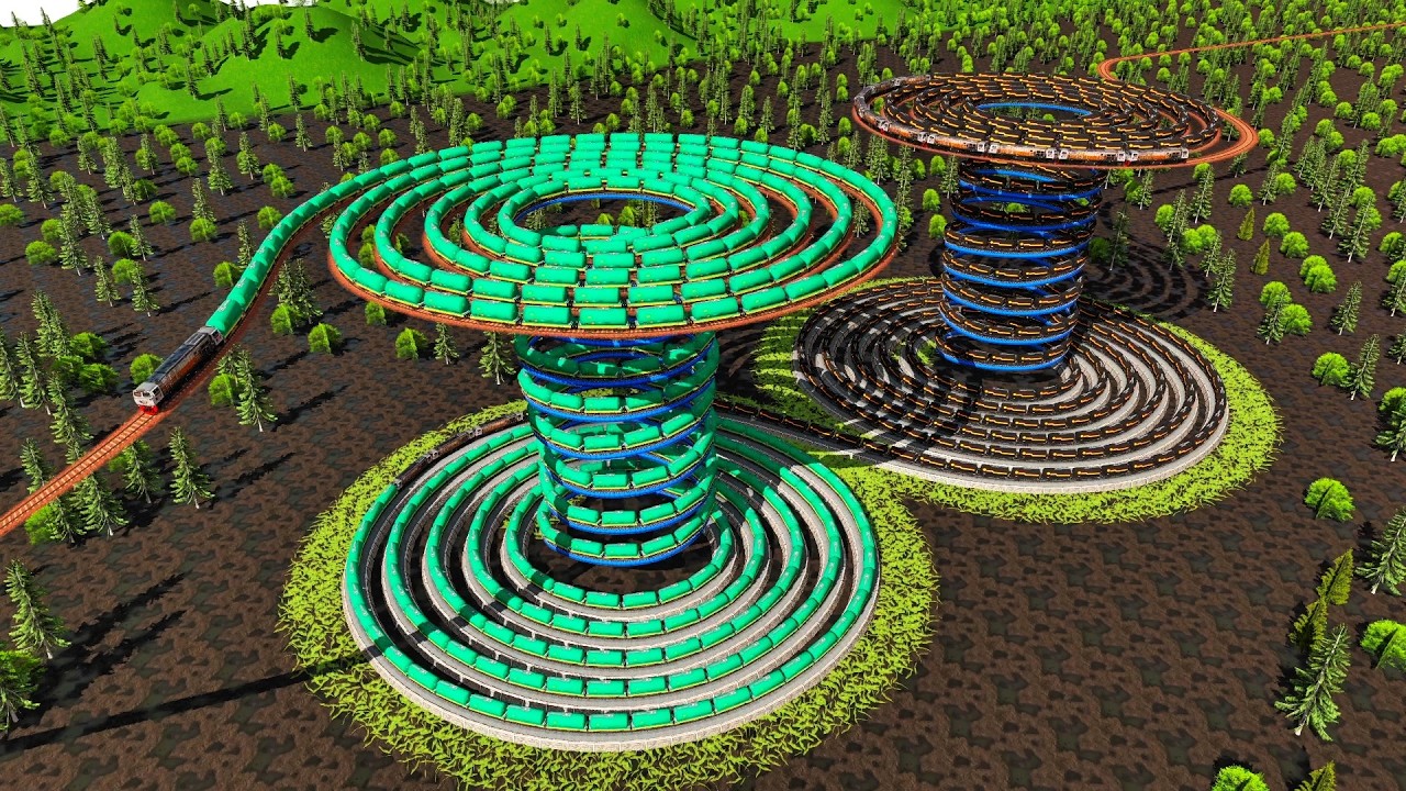 Jalur Rel Spiral Kembar Unik🚦Jalur Kereta Api Melayang🚂Kereta Api Turun Dari Langit‼️Trainz 2022