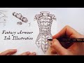 Worldbuilding and Drawing a Fantasy Armour Ink Illustration