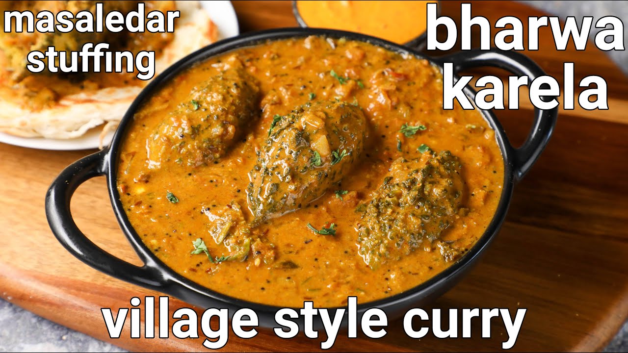 masaledar bharwa karela recipe - village style | stuffed karela gravy recipe | bharva karele | Hebbar | Hebbars Kitchen
