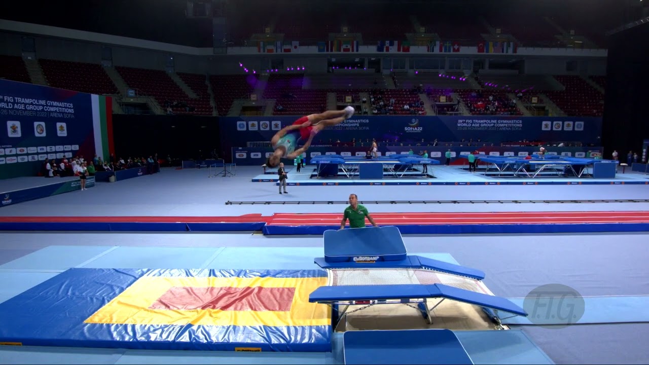 Youtube video: FELIX Joao (POR) M - 2022 Trampoline Worlds, Sofia (BUL) - Q Double Mini Exercise 1