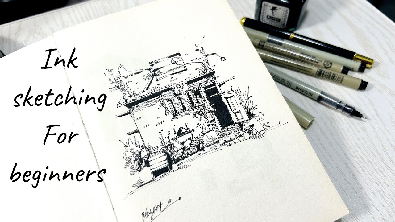 Ink sketching tutorial for beginners | fast sketch of shopfront with micron pen 🖊️ 