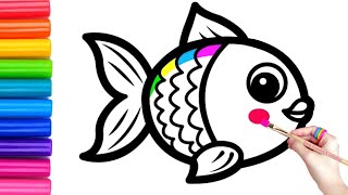 Fish Drawing, Painting and Coloring for Kids, Toddlers | Learn How to Draw Easy