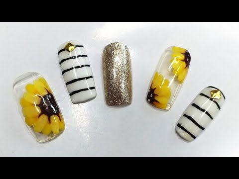 Nail เพ้นท์ลายดอกทางตะวันให้ดูมีมิติ 2D 🌈🦋🌻🌼