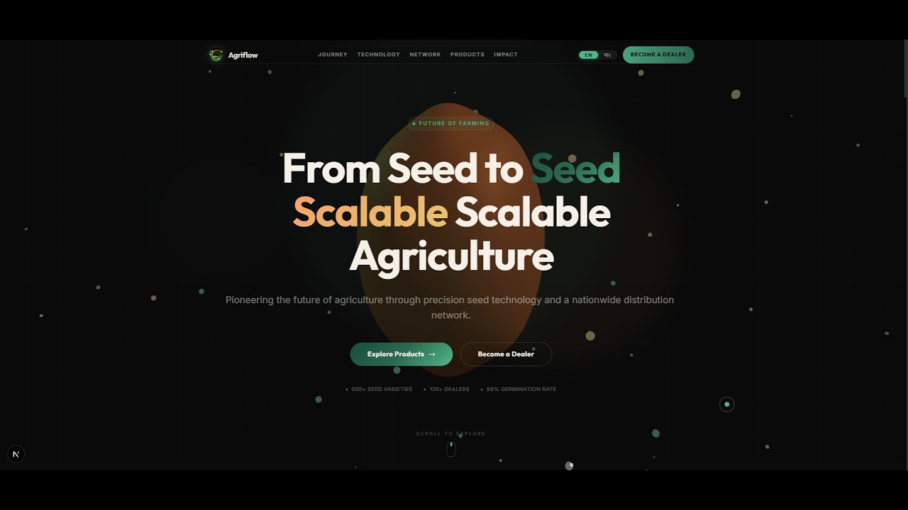 Immersive 3D Agriflowbd Landing Page | Next.js 16, React Three Fiber ...